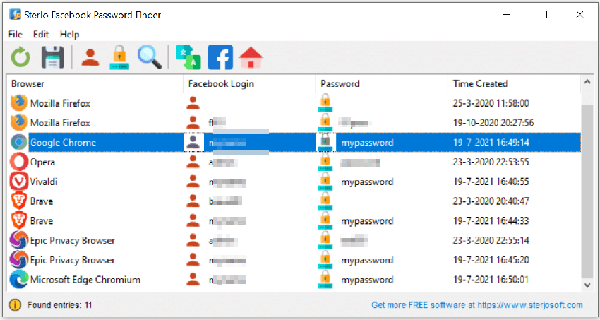 Recover saved Facebook passwords with SterJo Facebook Password Finder