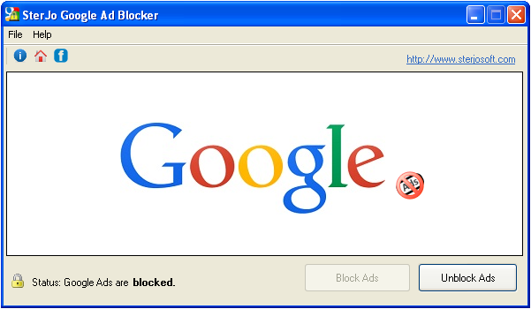 Screenshot of SterJo Google Ad Blocker interface