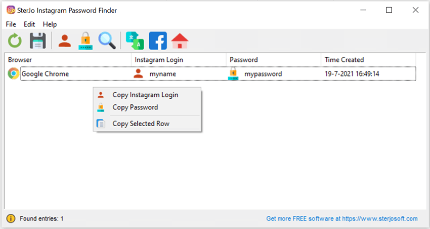 Recover saved Instagram passwords with SterJo Instagram Password Finder