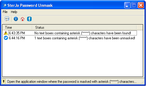 Screenshot of SterJo Password Unmask revealing hidden passwords