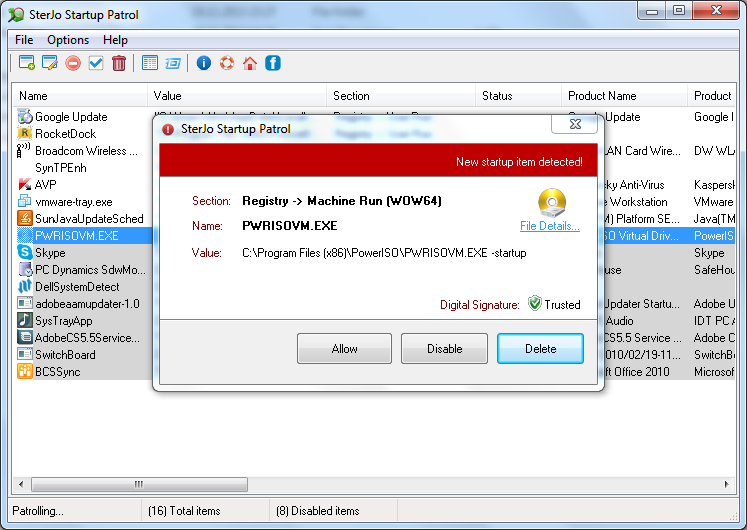 SterJo Startup Patrol Windows application screenshot