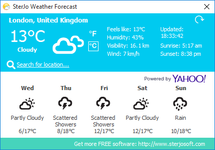 SterJo Weather Forecast interface landscape view