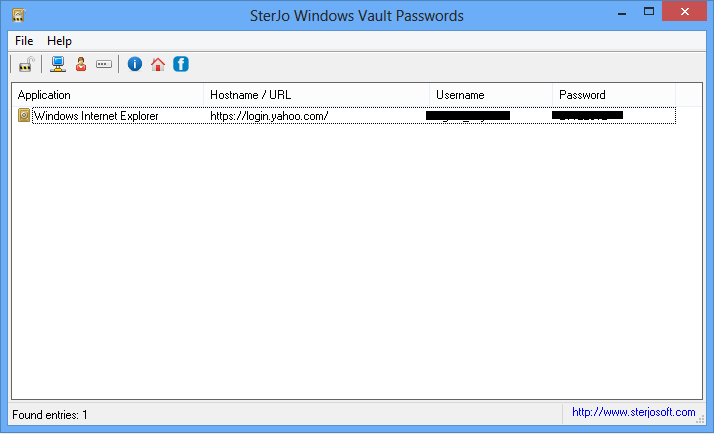 SterJo Windows Vault Passwords interface screenshot