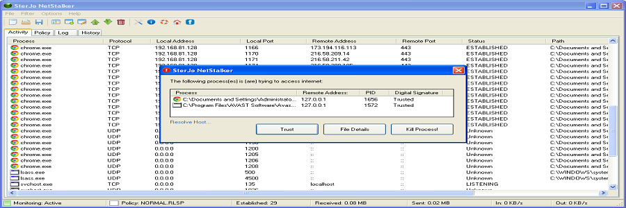 Monitor active network connections