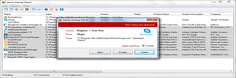Manage Windows startup entries