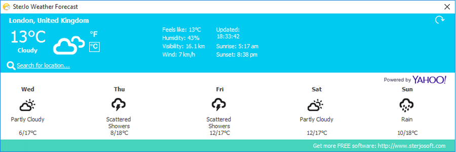 SterJo Weather Forecast - Free Windows Desktop Weather App